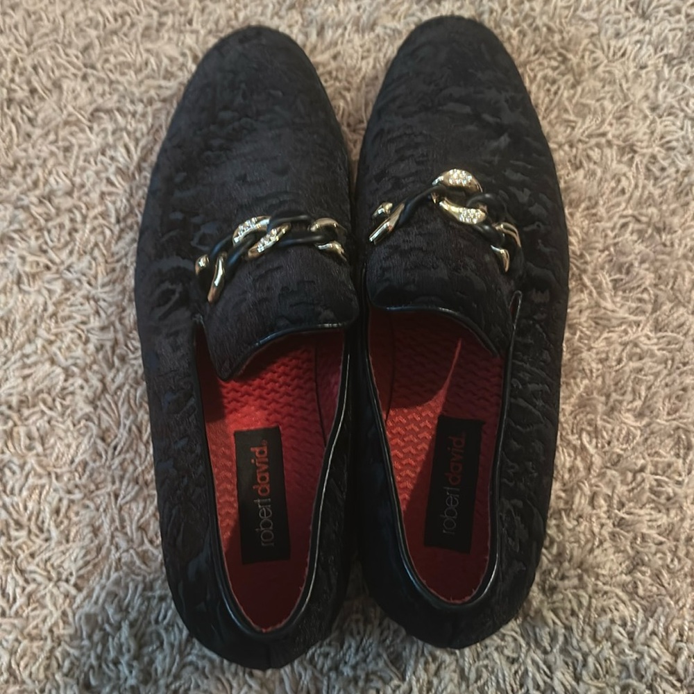 Black velvet leopard print dress loafers